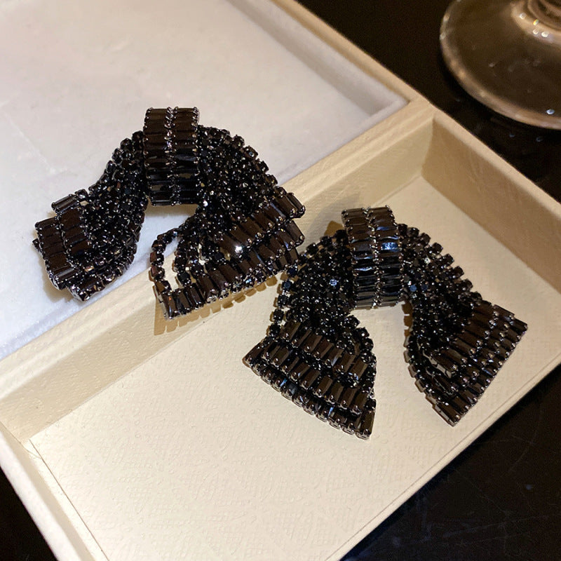Sier Needle Zircon With Diamond Cross Personality Fashion Refined Grace Earrings
