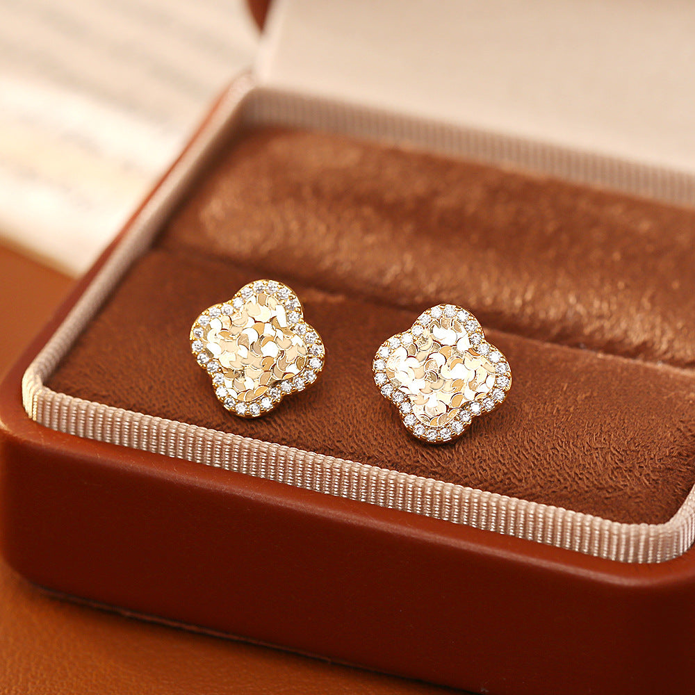 Zircon Four Leaf Clover Ear High Sense Fashion Exquisite Versatile Stud Earrings