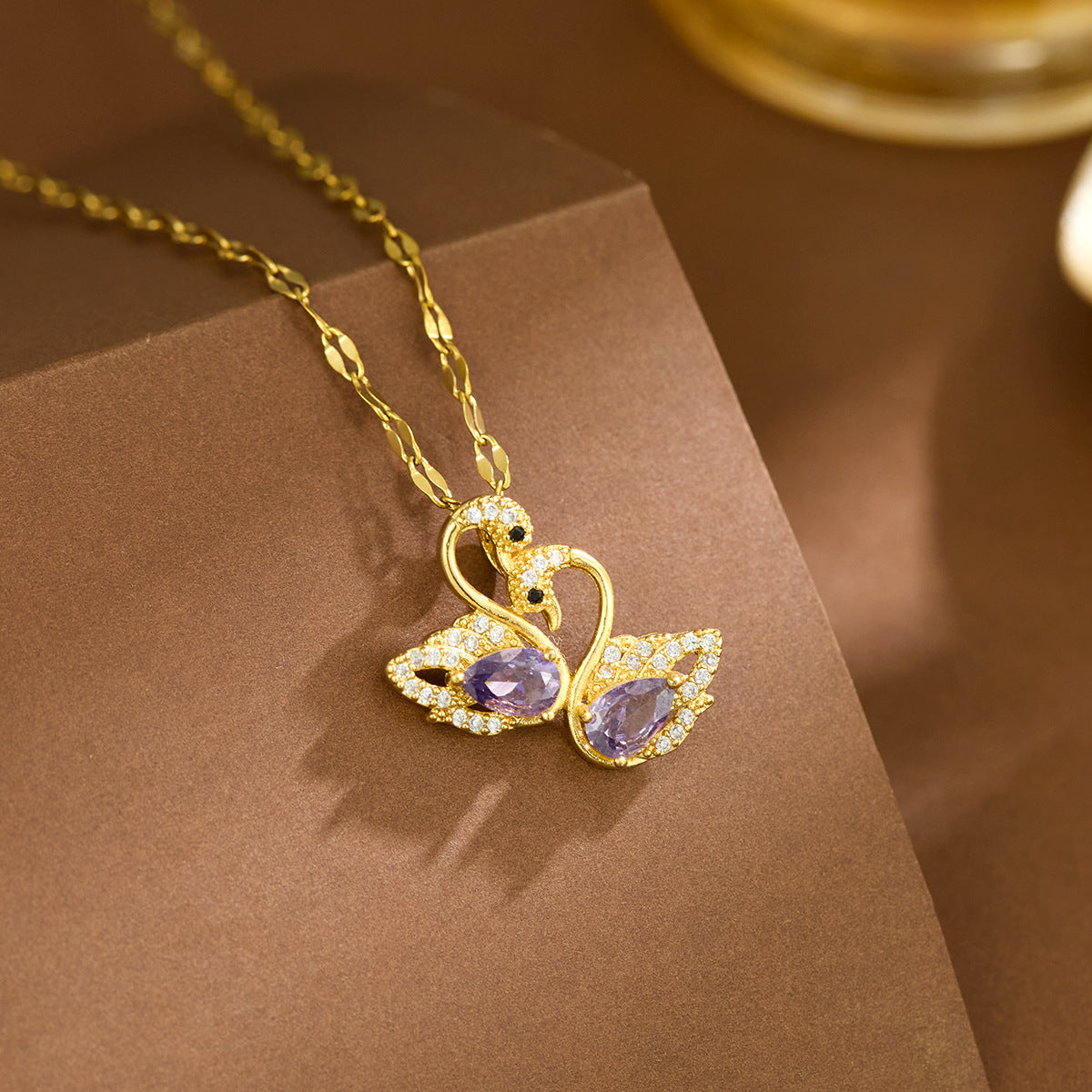 Inlaid Zircon Swan Titanium Steel Female Summer Necklace