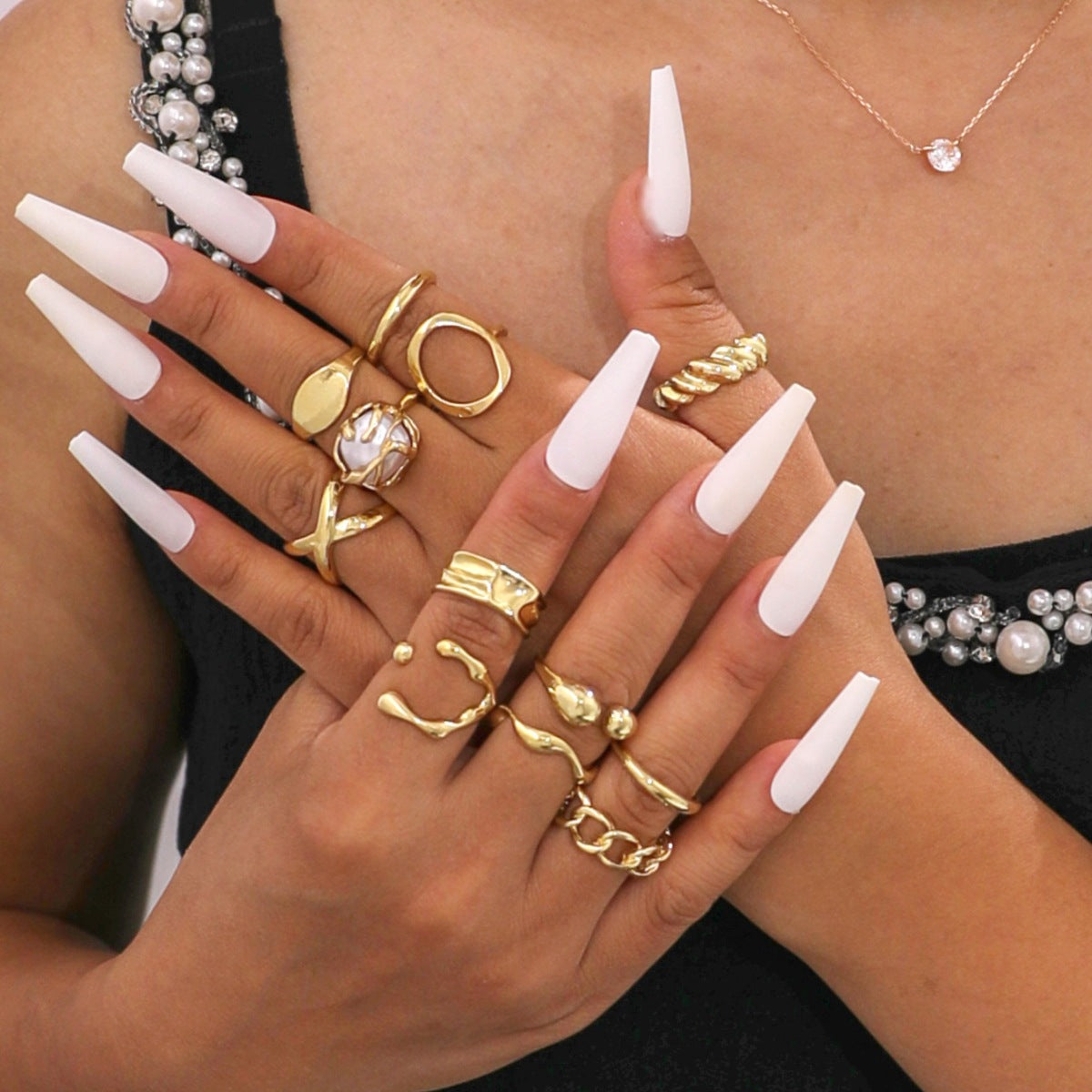 Advanced Sensitive Surface Water Drop Female Baroque Imitation Pearl Twin Ring