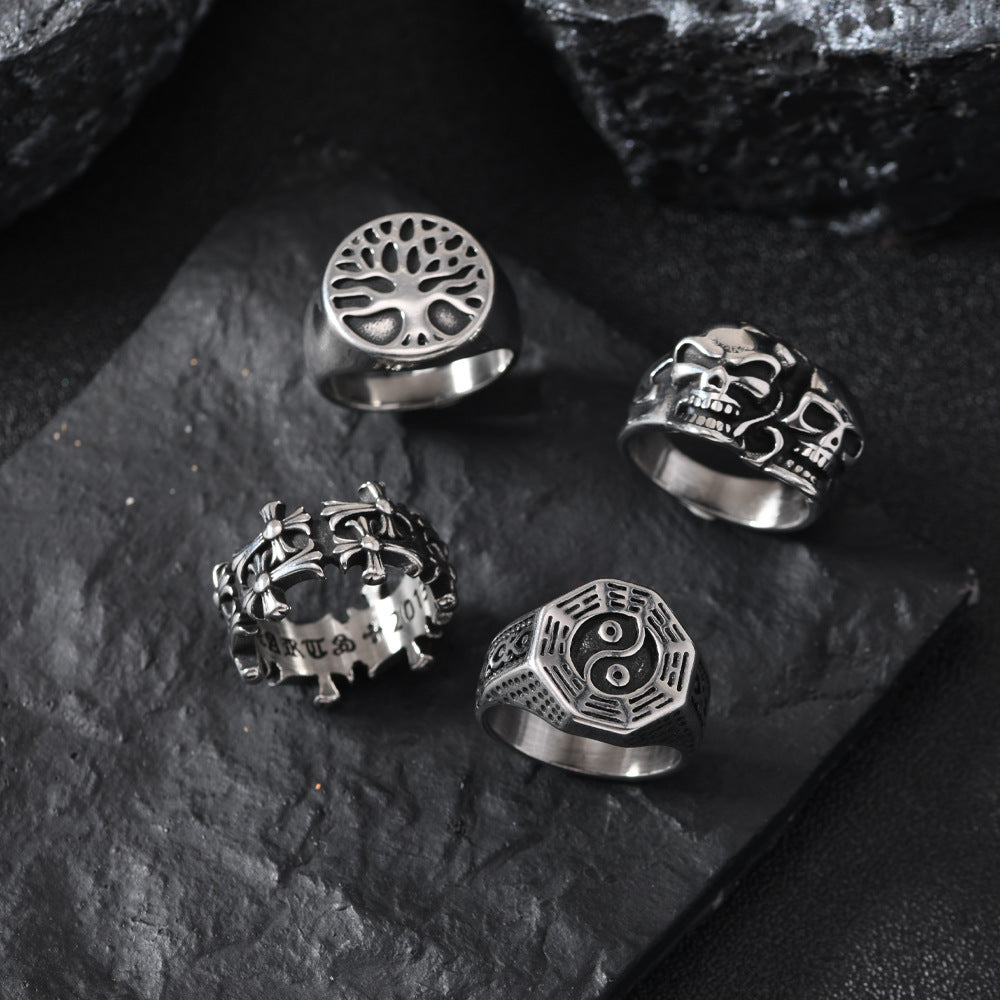 Men's Stainless Steel Cast Geometric Skull Distressed Punk Ring