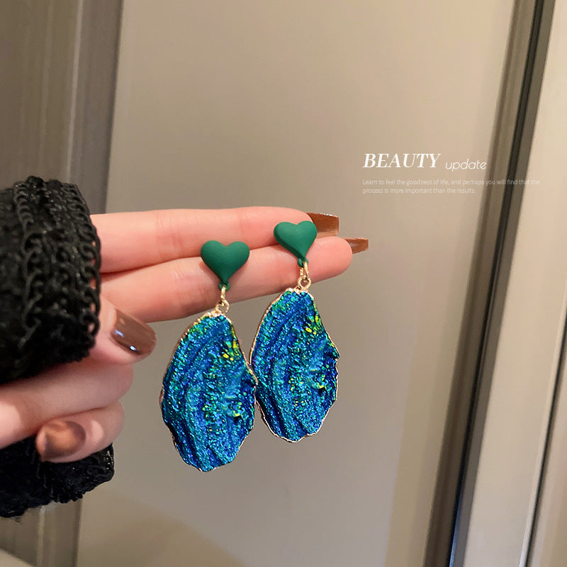Women's Needle Blue Color Pleated Geometric For Irregular Heart Exaggerated Personalized Earrings