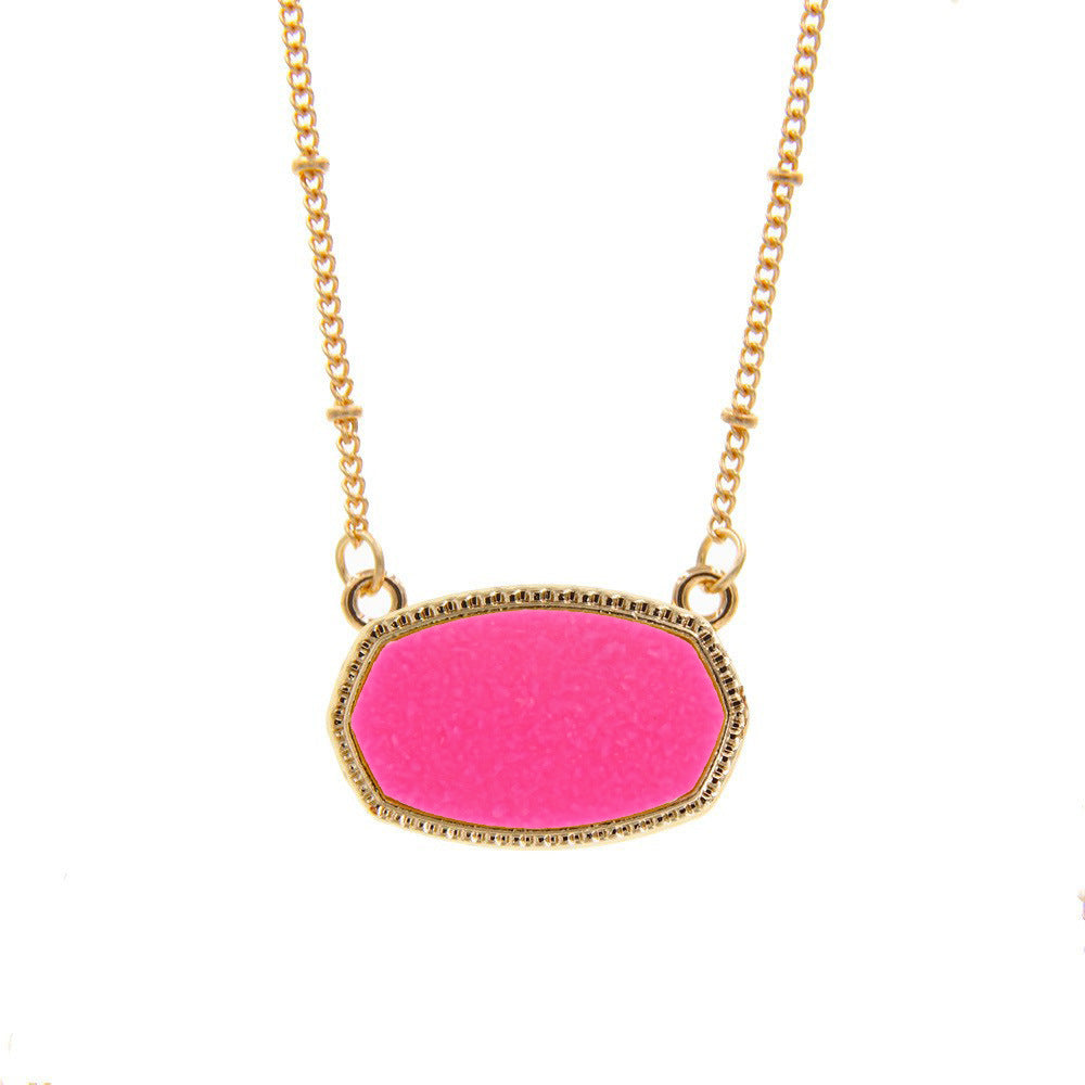 Gold Imitation Vug Gem Oval Clavicle Chain Jewelry Set