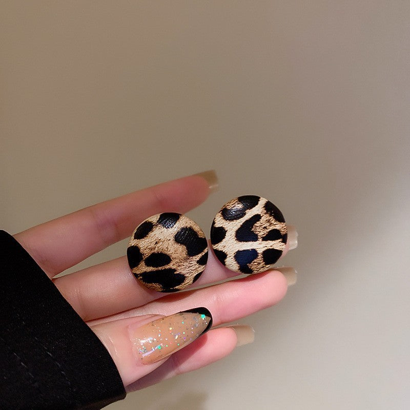 Women's Needle Coffee Color Series Leopard Print Geometric High-grade Temperament Stud Earrings