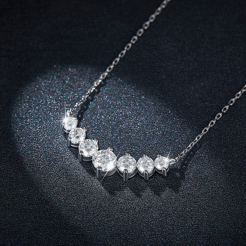 V-Shaped Smile Pendant Necklace with Lab-Created Moissanite Stones – White Gold Plated 925 Sterling Silver
