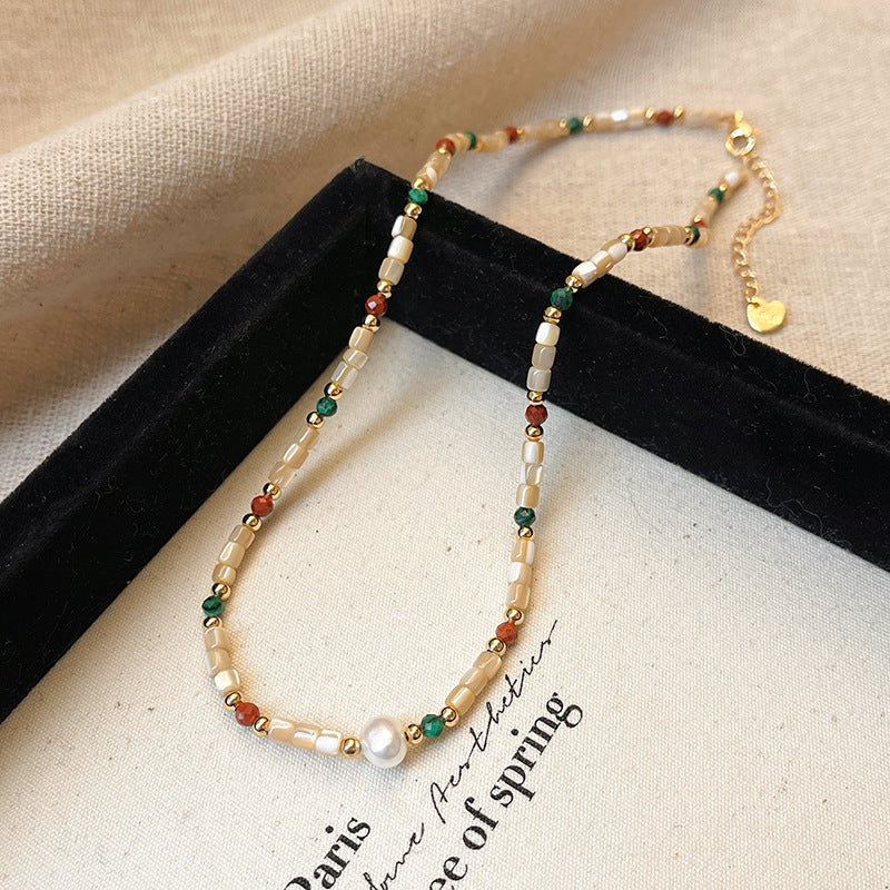 Titanium Steel Natural Stone Shell Freshwater Pearl Female Temperament Light Necklaces