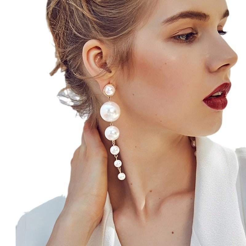 Personality Simple Long Pearl Female High Sense Rings