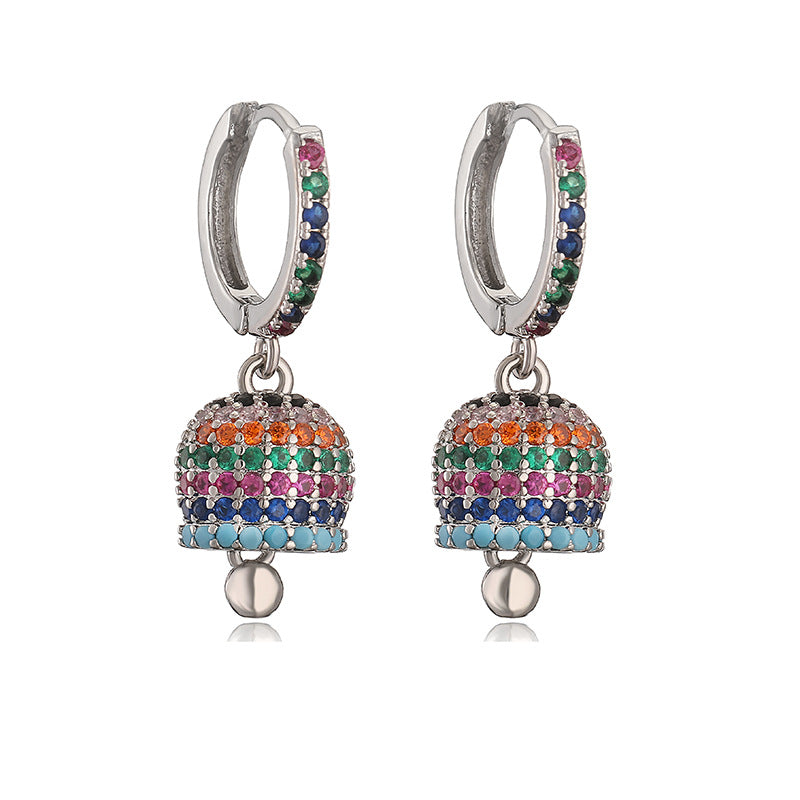Luxury Fashion Copper Inlaid Color Diamond Bell Niche High Sense Earrings