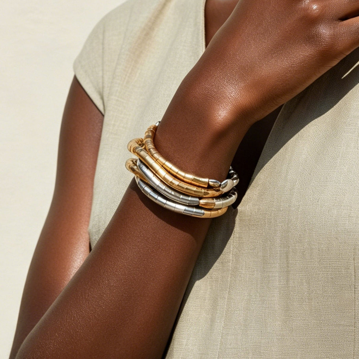 Design Metal Color Contrast Patchwork Twin Light Luxury Irregular Beaded Bracelets