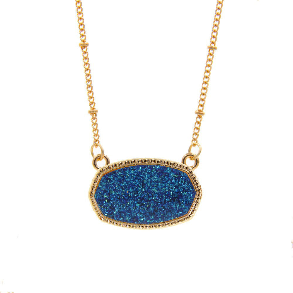 Gold Imitation Vug Gem Oval Clavicle Chain Jewelry Set