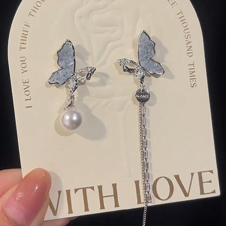 Women's Crystal Butterfly Elegant High-grade Sier Needle Light Luxury Earrings