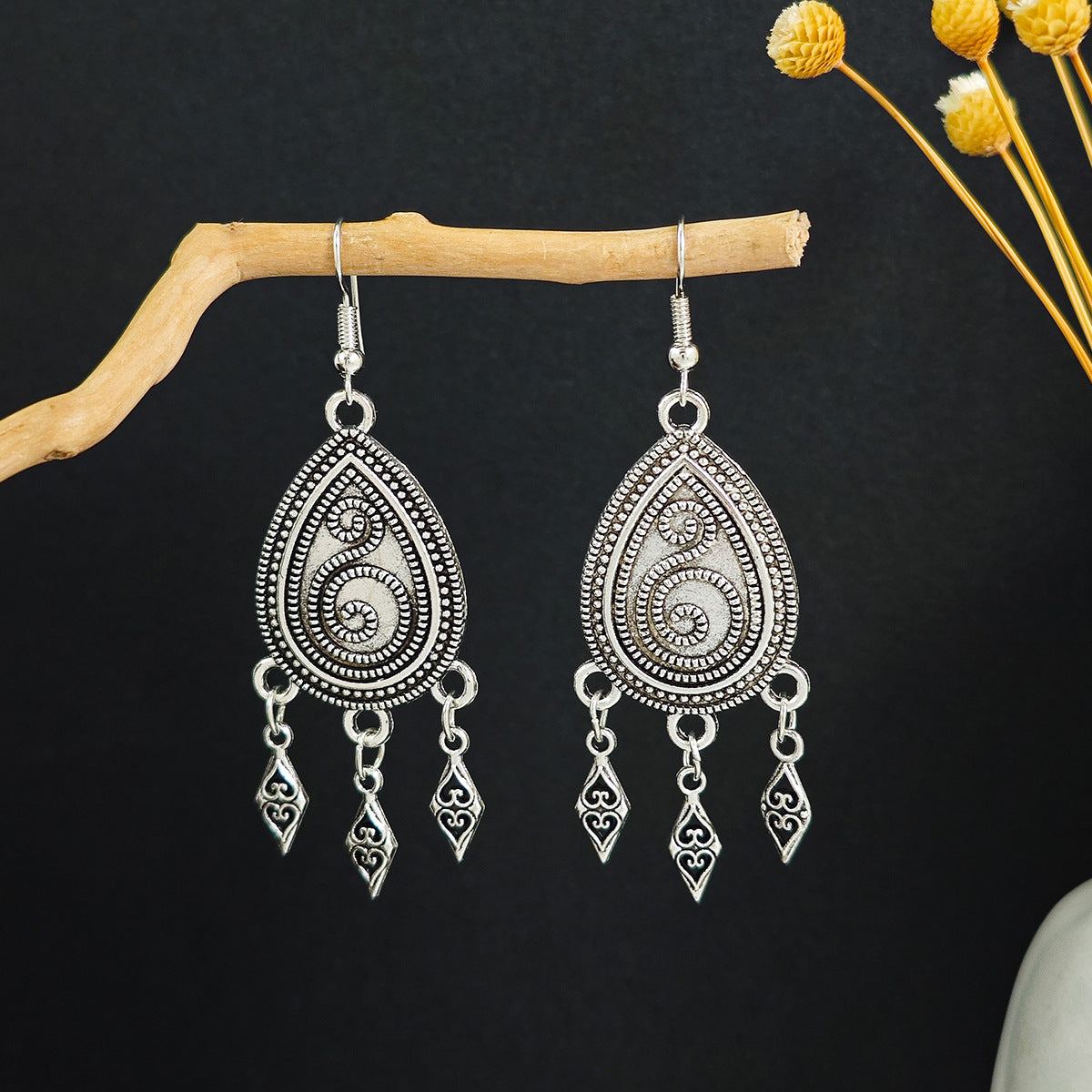 Bohemian Ethnic Style Geometric Water Drop Retro Tourist Attractions Long Earrings