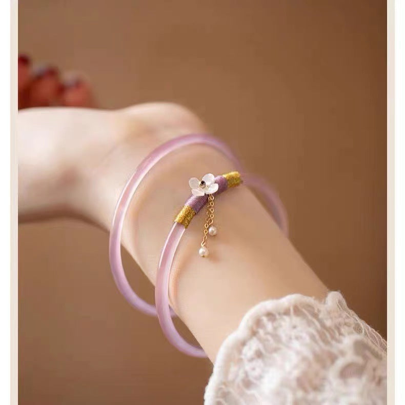Women's Natural Chalcedony Jingle Bell One Step At Time Love Send Bracelet