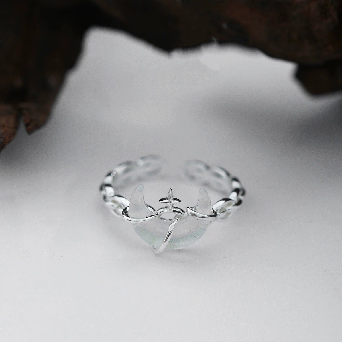 Women's Moonstone Sterling Niche High-grade Light Luxury Cold Wind Moon Open Ring