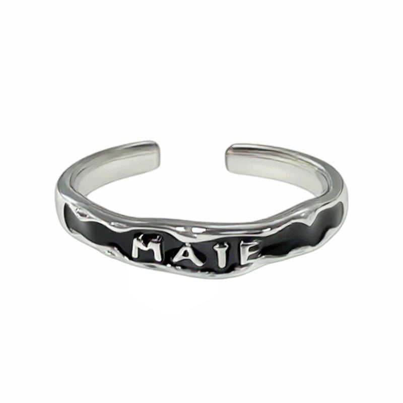White With Letters Enamel Couple Female Unisex Style Brushed Micro Ring