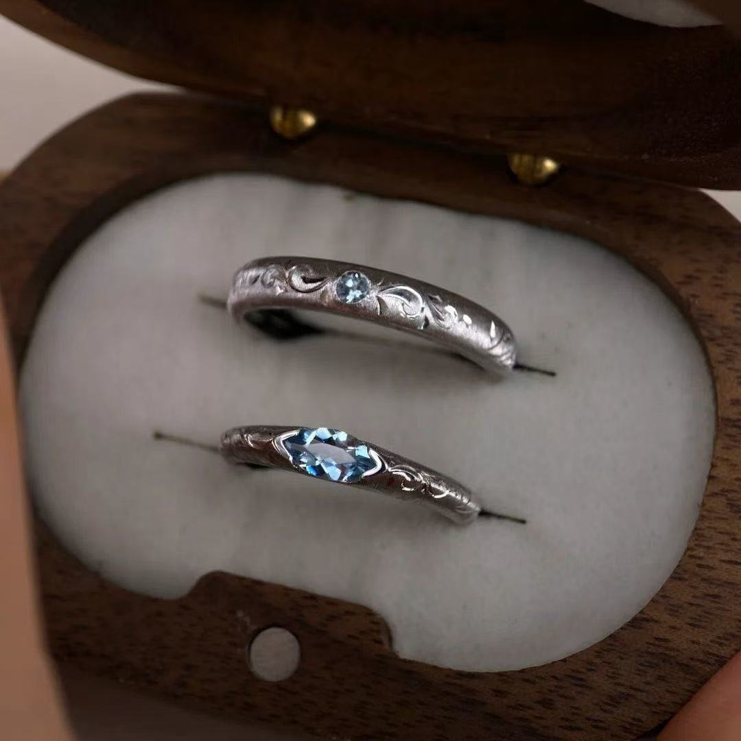 Horse Eye Blue Diamond Sier Couple Refined Rings