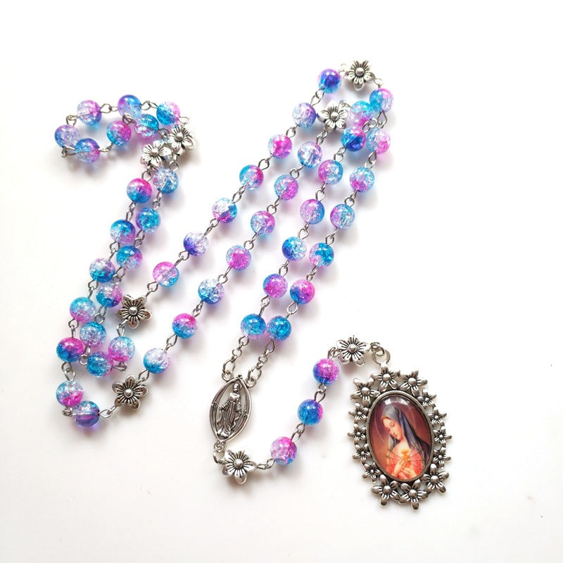 Women's Rainbow Floral Vintage Seven Bead Glass Alloy Necklaces