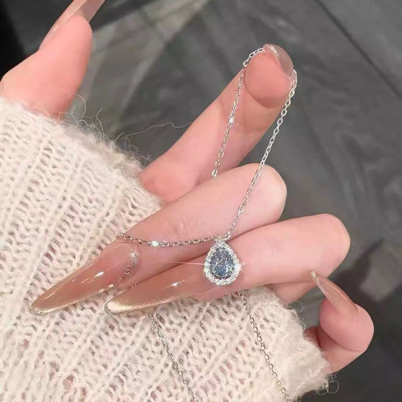 Women's Sterling Sier Blue Tears Drop For Light Luxury Necklace