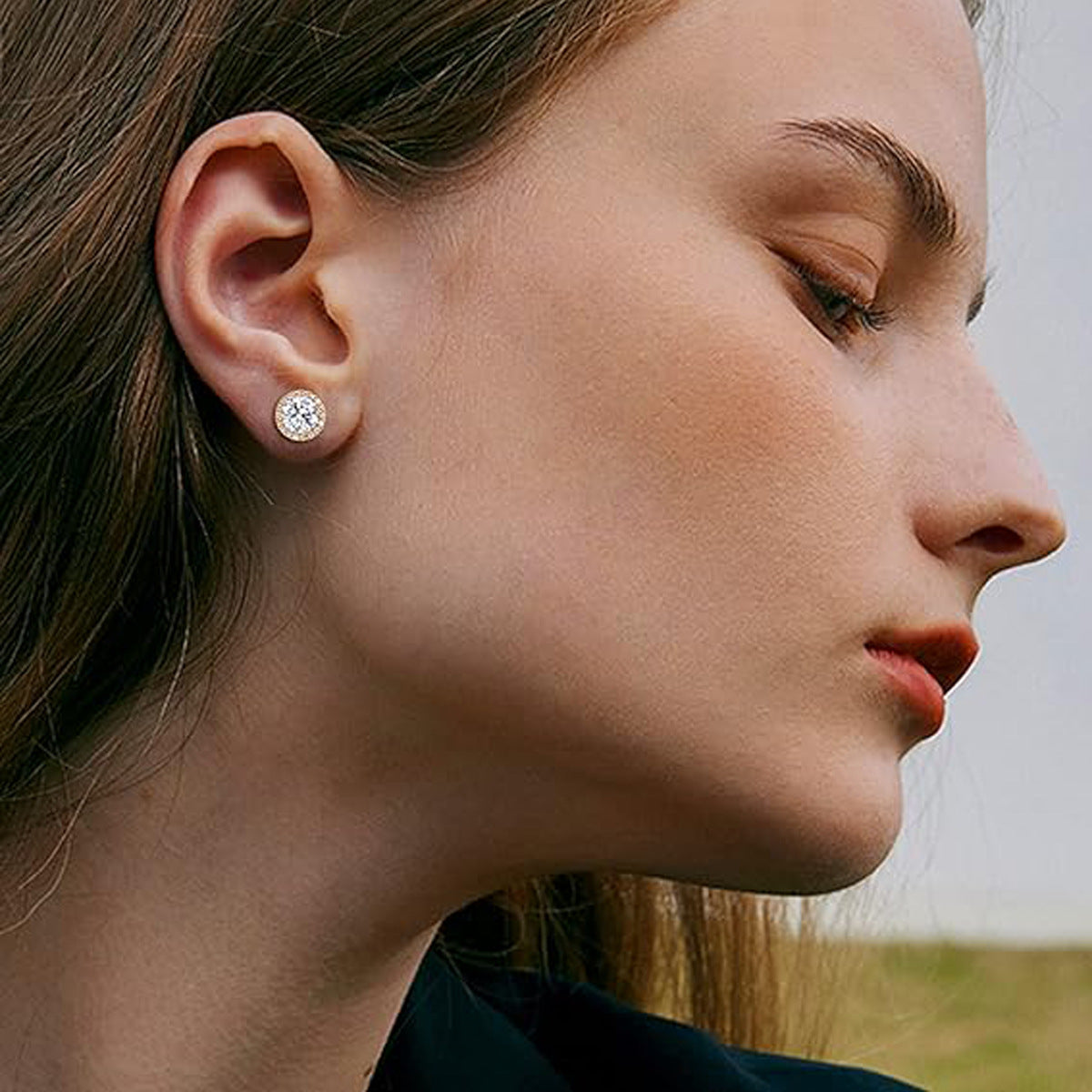 Women's & Men's Round Copper Inlaid Zircon Ear Personality Earrings