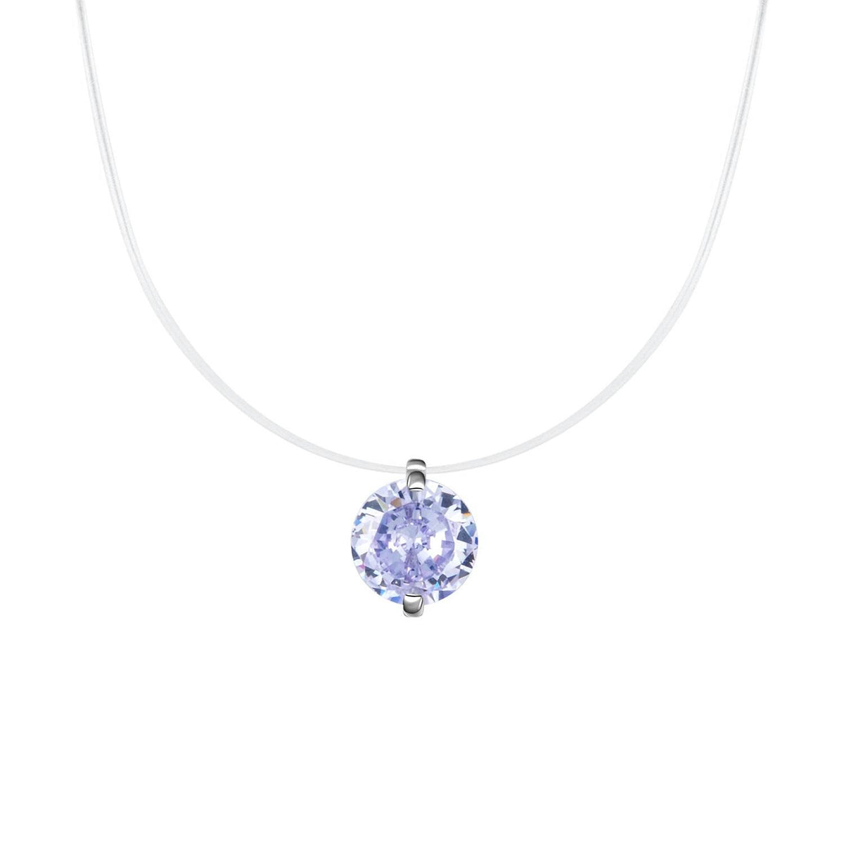 S925 Multicolor Mermaid Tear Floating CZ Necklace, Sterling Silver Invisible Fishing Line 6-8mm Cubic Zirconia Pendant