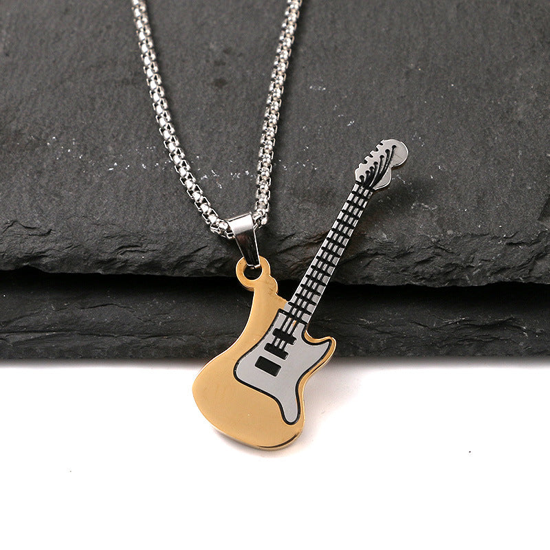 Men's Hip Hop Stainless Steel Guitar Street Necklaces