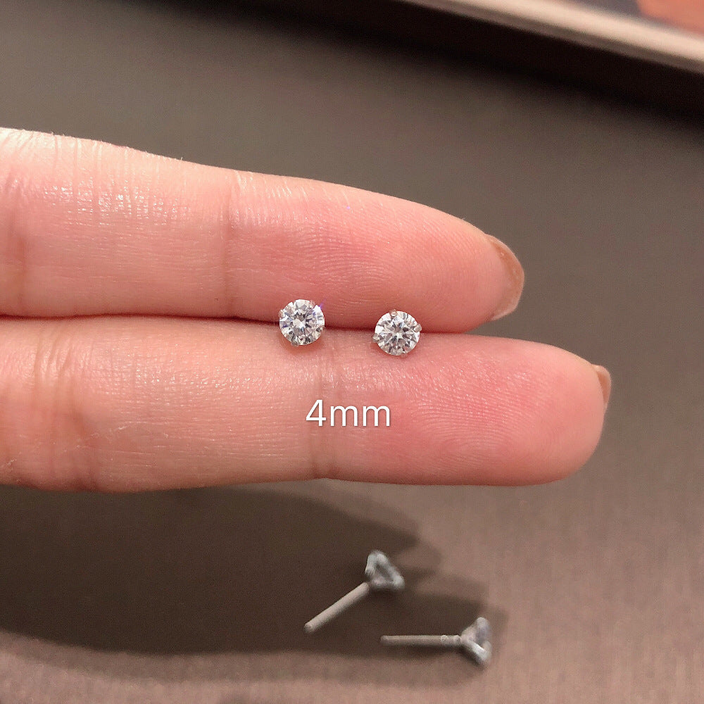 Women's & Men's Sterling Sier Super Flash Diamond Small Ear Stud Earrings