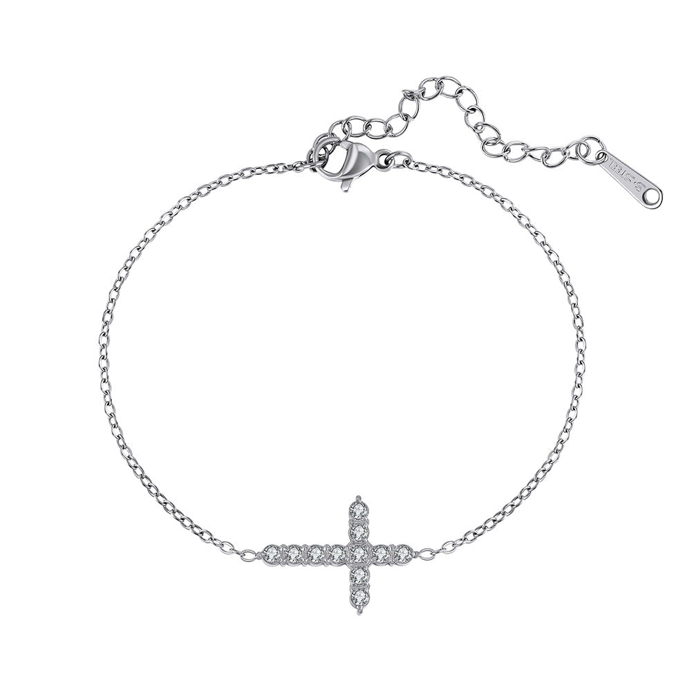 Cross Inlaid Zirconium Stainless Steel Gold Bracelet