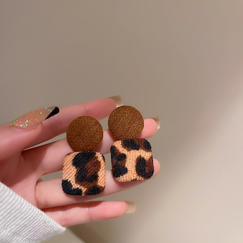 Women's Needle Coffee Color Series Leopard Print Geometric High-grade Temperament Stud Earrings
