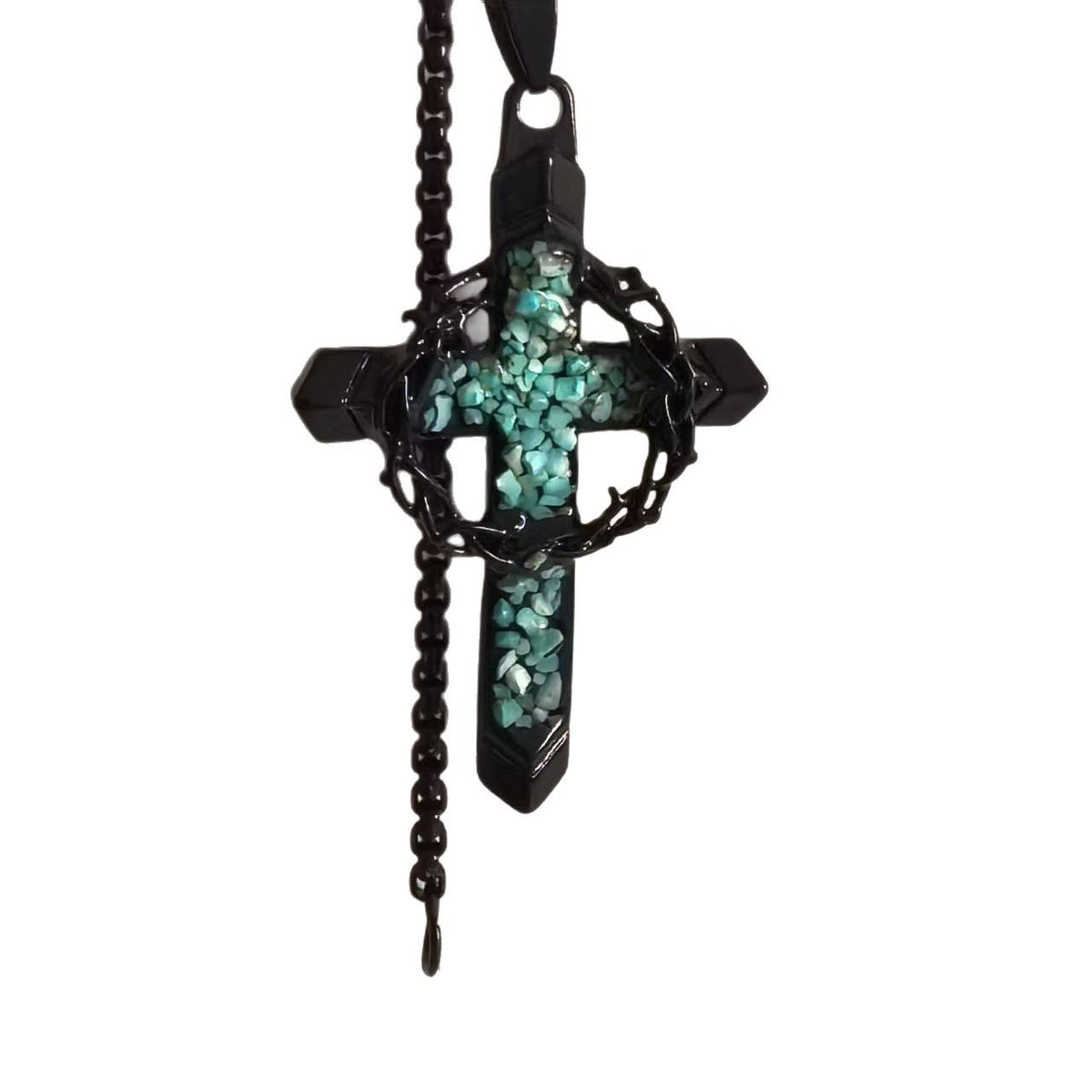 Men's Thorn Cross Inlaid Turquoise Fashion Design Necklace