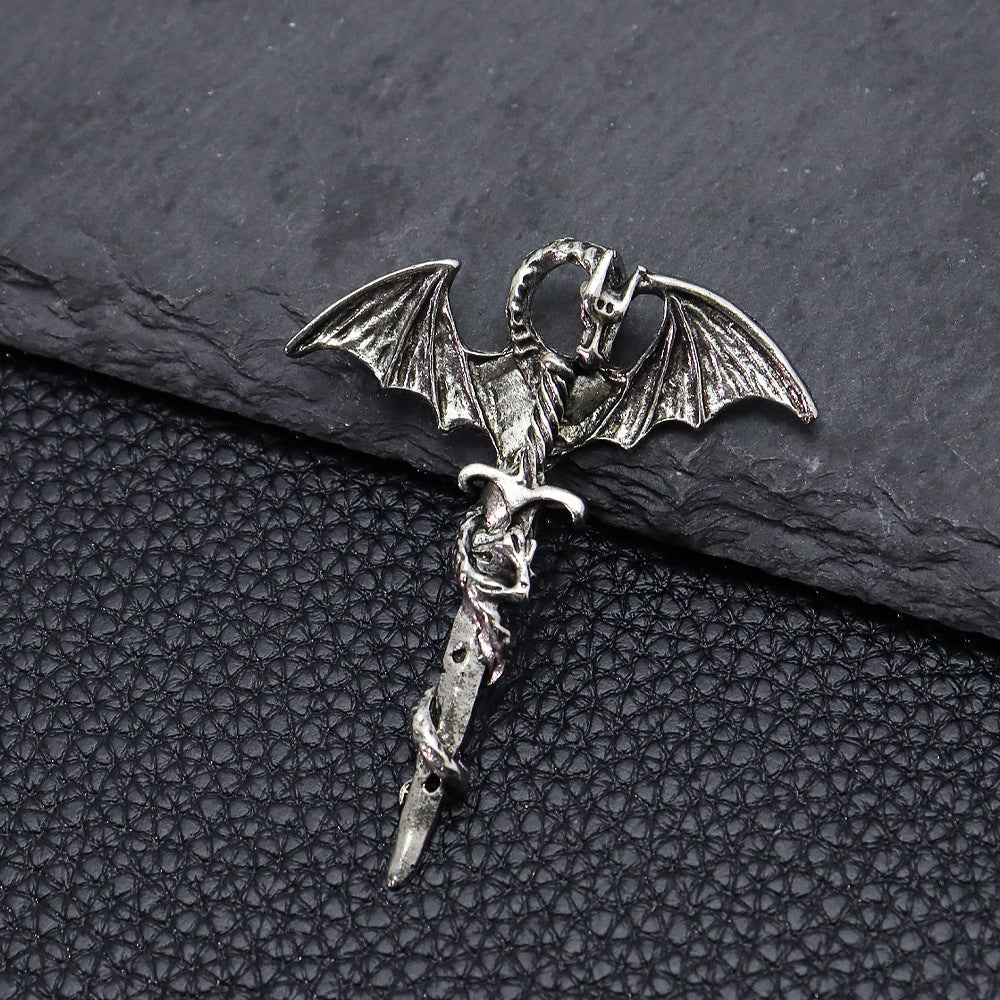 Retro Distressed Dragon Sword Personality Cross Alloy Pendants