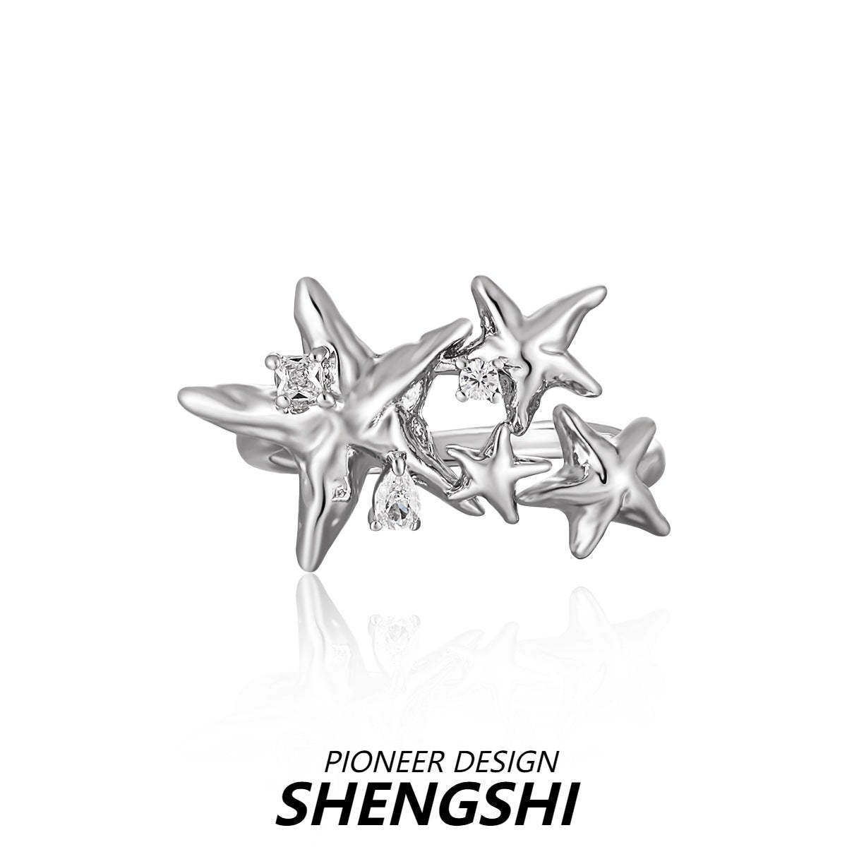 Women's Five-pointed Star Inlaid Super Flash Zircon Sweet Cool Elegant Exquisite Rings