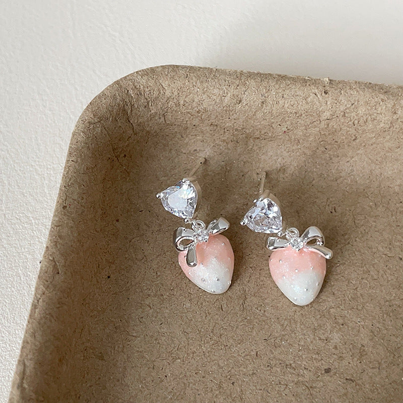Sweet Gradient Pink Strawberry Pearl Zircon Female Earrings