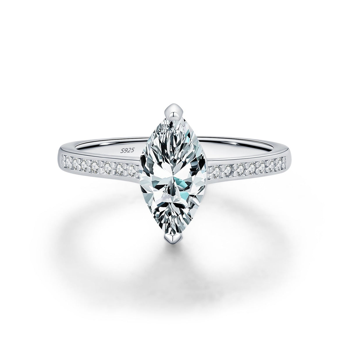 Marquise-Cut D-Color VVS1 Moissanite Engagement Ring in Sterling Silver – Elegant Luxury Band for Women