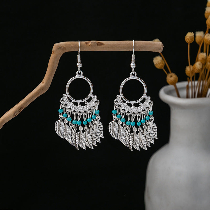 Colorful Long Feather Tassel Scenic Spot Earrings