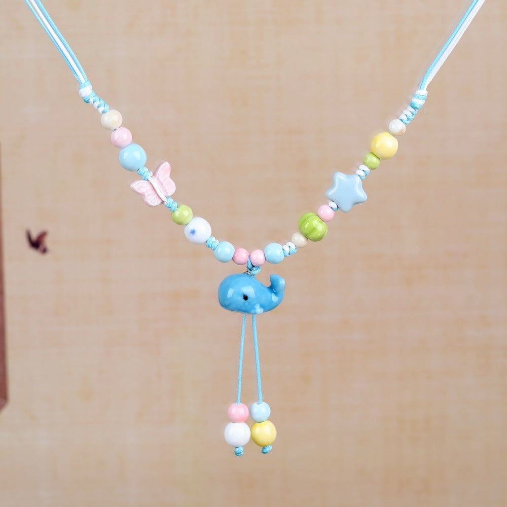 Women's Retro Ethnic Style Ceramic Butterfly Bell Fashionable Necklace