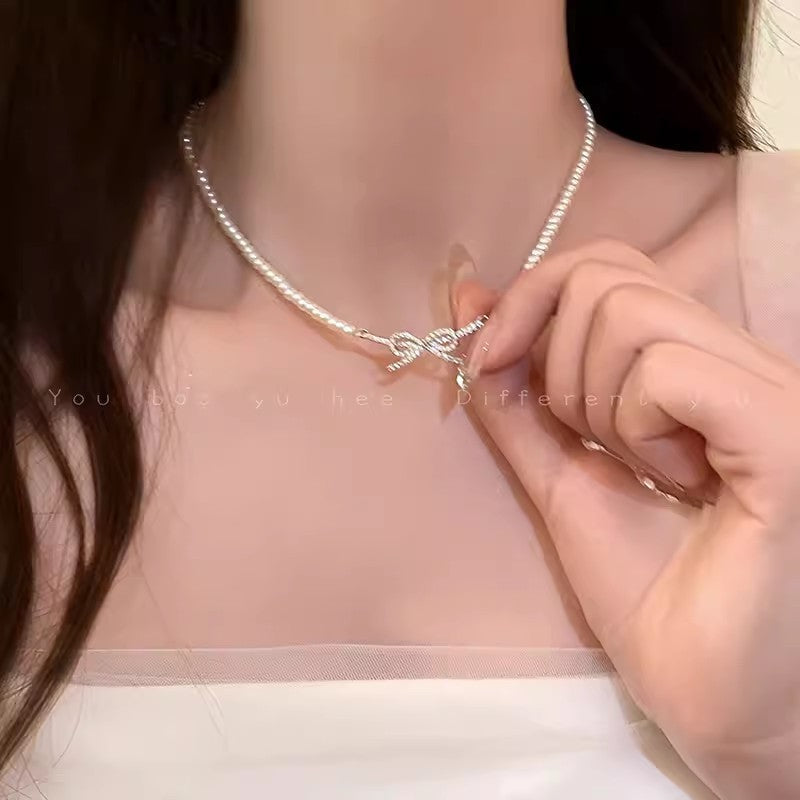 Small Beads Pearl Bow Female Niche High-grade Necklaces