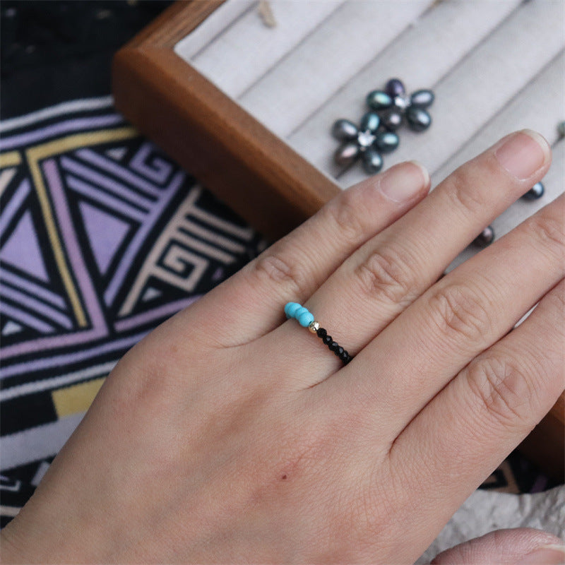 Simple Fashion White Black Pointed Crystal Stretch Freshwater Pearl Agate Rings