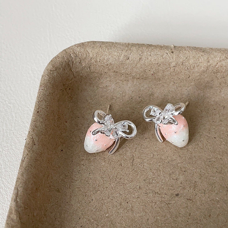 Sweet Gradient Pink Strawberry Pearl Zircon Female Earrings