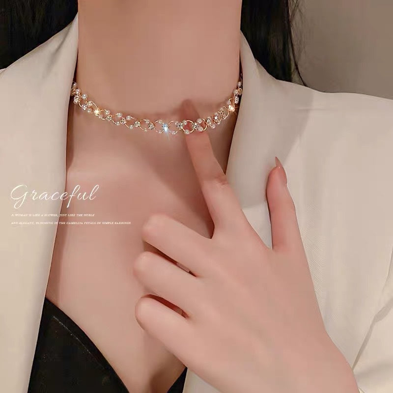 Imitation Pearl Chain Female Niche Design Cold Wind Clavicle Necklace