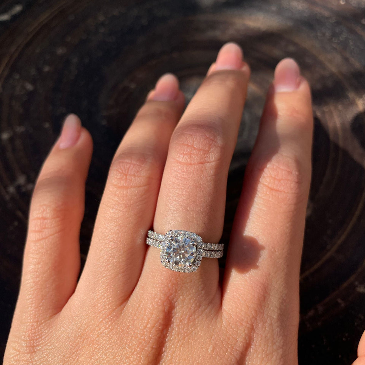 Stackable Square Band Ring with Moissanite Accent – 925 Sterling Silver Plated in 18K Gold