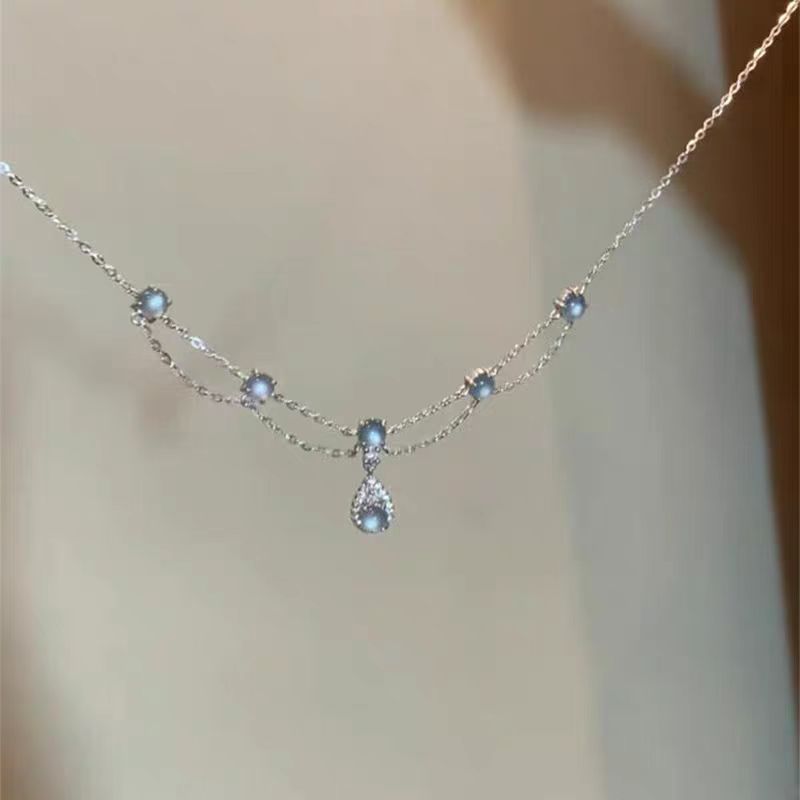 Aquamarine Tassel French Style High Sense Mild Luxury Necklaces