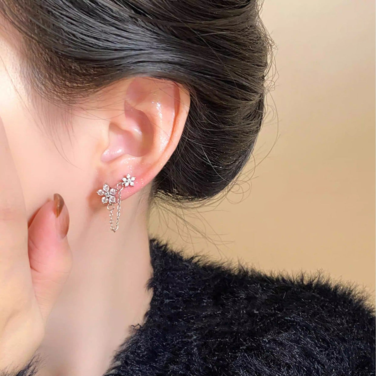 Women's Ear Chain Medical Titanium Steel Bone Flat Niche Stud Earrings