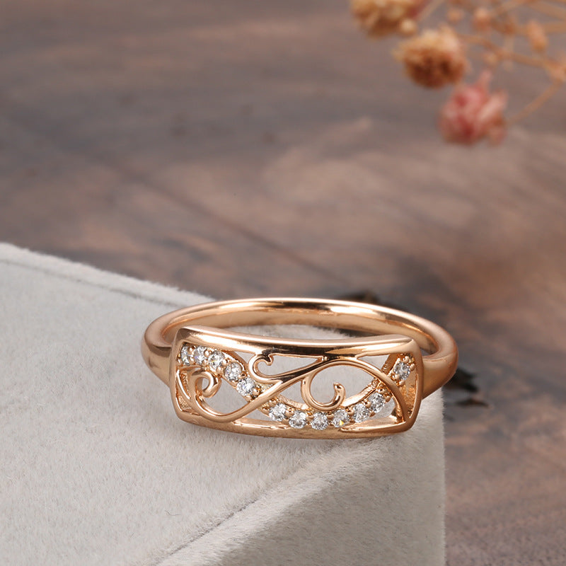 Women's Fashion Zircon Simple Elegant Flower Copper Plated Real Ring