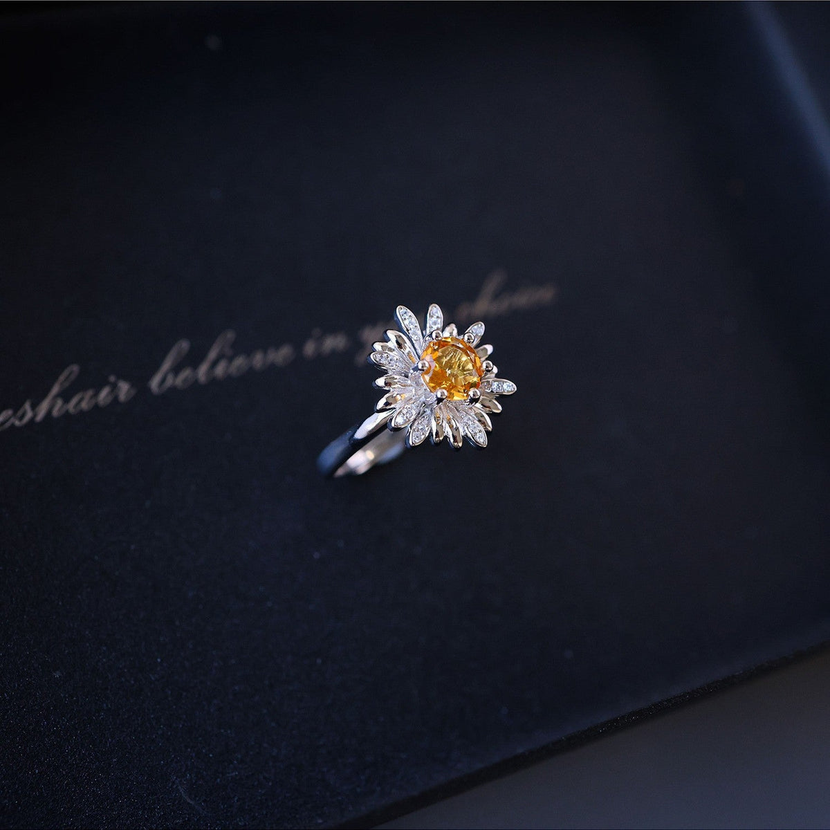 Women's & Men's Natural Citrine Sunflower Fashion Feeling Electroplated Ring