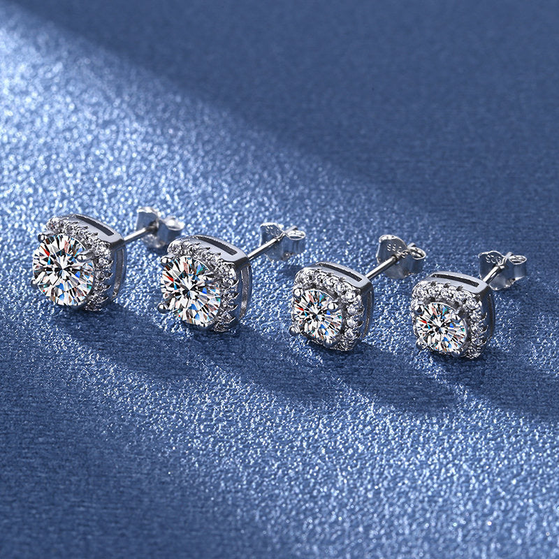 Live Imitation Sier Needle Square Bag Female Four Claw Karat Stud Earrings