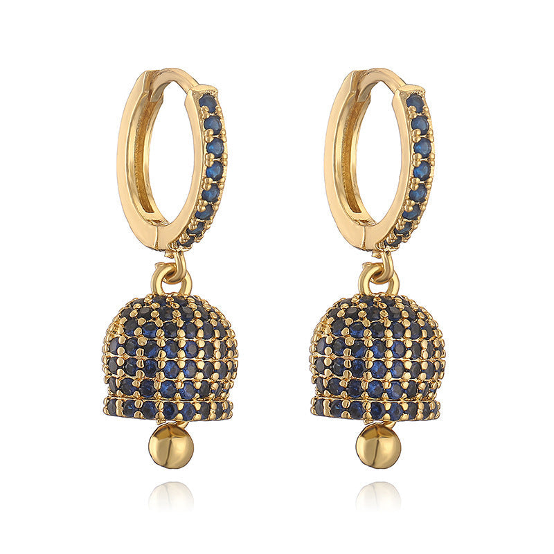 Luxury Fashion Copper Inlaid Color Diamond Bell Niche High Sense Earrings