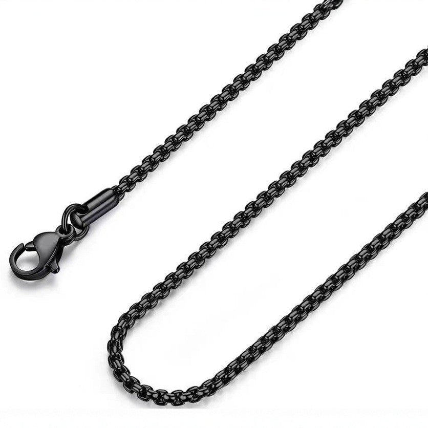 Black Square Pearl Chain Stainless Steel Titanium Do Not Necklace