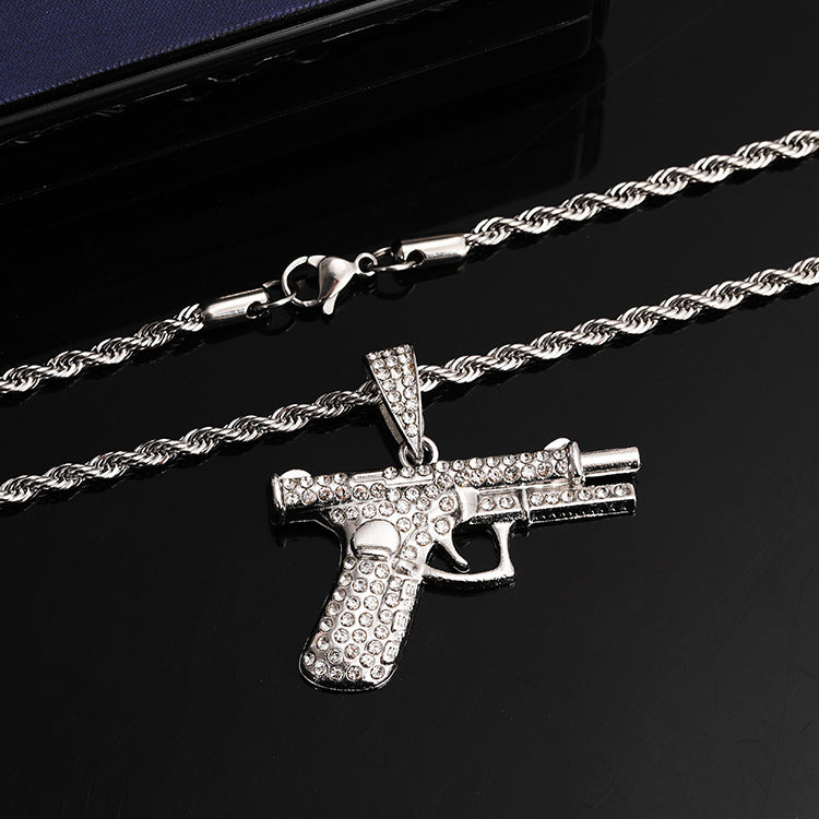 Women's & Men's Hip Hop Cool Pistol Creative Diamond Zircon Gun Type Necklace