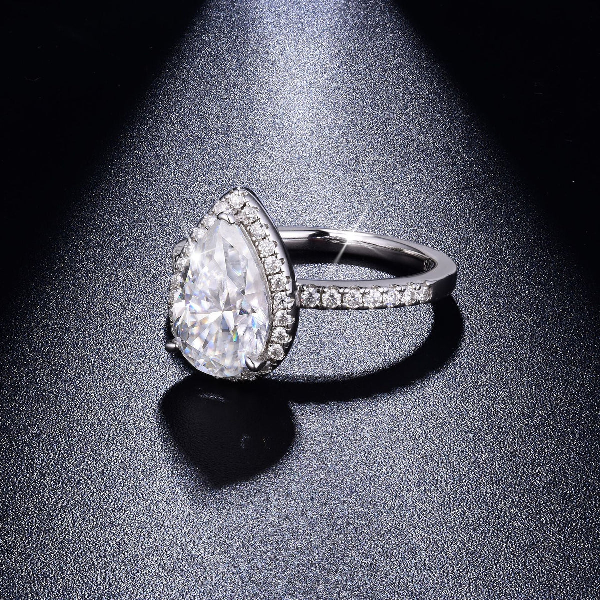 D-Color Teardrop Moissanite Engagement Ring in Sterling Silver with 18K Gold Plating – 7x11mm Brilliant Cut