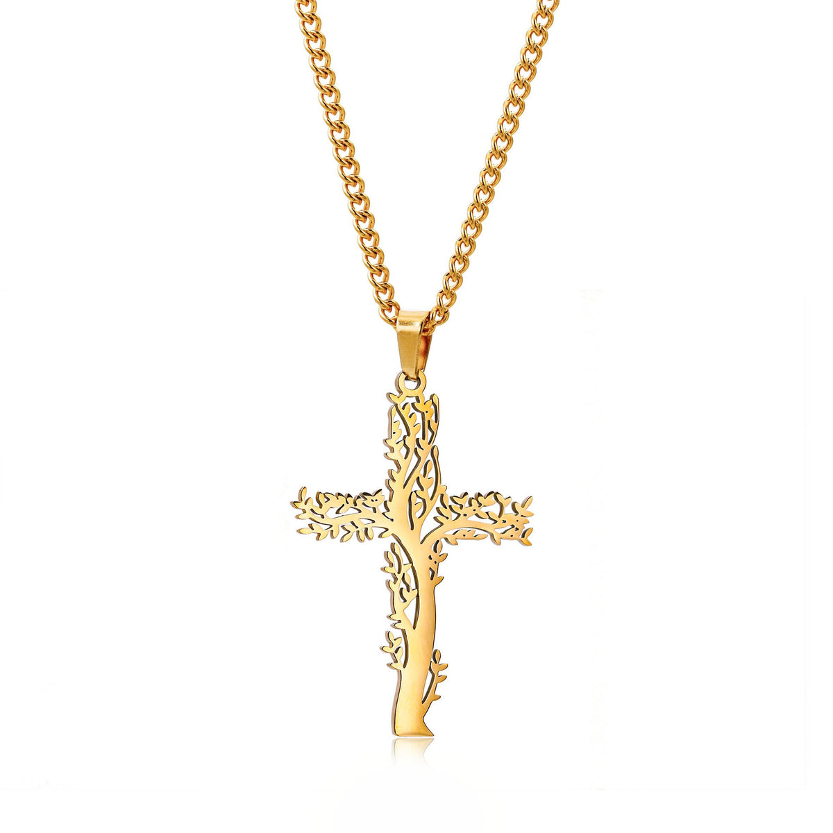 Men's Titanium Steel Lucky Tree Cross Personalized Hip Hop Fashion Necklaces